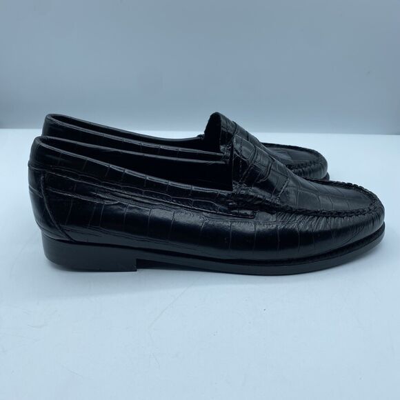 GH Bass Weejuns Penny Loafers Womens 5.5M Whitney Croco Black Leather Boho NWOB - Picture 1 of 13